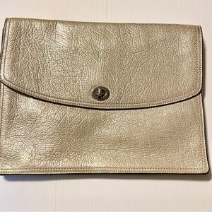 COACH Legacy Leather Gold Metallic iPad Clutch large 9x11.5